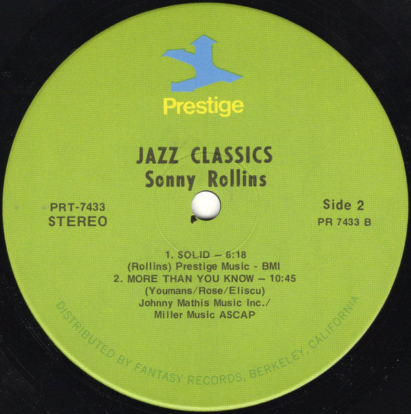Sonny Rollins - Jazz Classics (Vinyl, LP, Album, Reissue, Remastered, Stereo) Very Good (VG) / Very Good (VG)