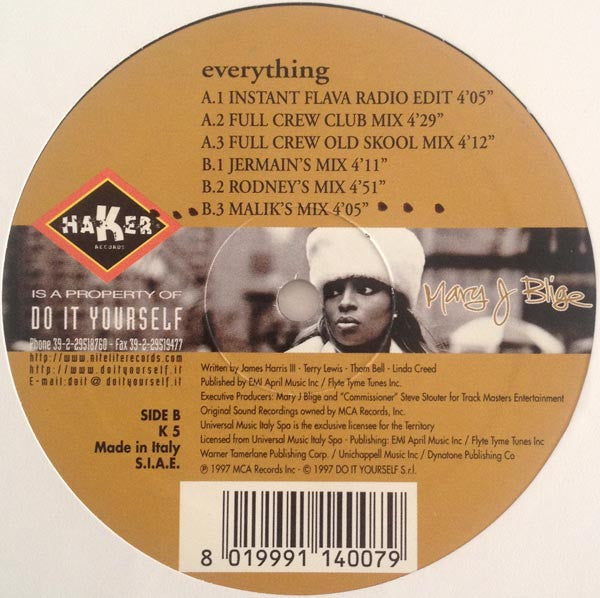 Mary J. Blige - Everything (Vinyl, 12", 33 ⅓ RPM) Very Good (VG) / Very Good Plus (VG+)