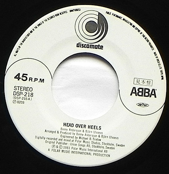 ABBA - Head Over Heels (Vinyl, 7", Single, Promo, Stereo) Near Mint (NM or M-) / Very Good Plus (VG+)