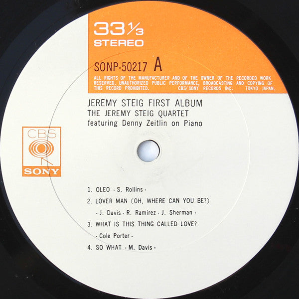 The Jeremy Steig Quartet - Jeremy Steig First Album (Vinyl, LP, Album, Stereo) Very Good (VG) / Very Good (VG)