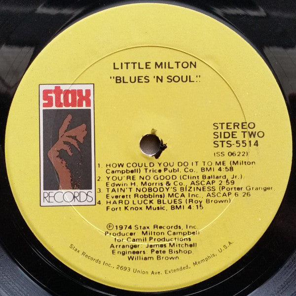 Little Milton - Blues'N Soul (Vinyl, LP, Album, Stereo) Very Good Plus (VG+) / Good Plus (G+)
