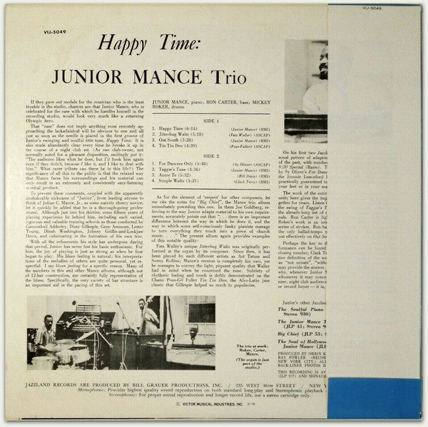 Junior Mance Trio - Happy Time (Vinyl, LP, Album, Stereo) Very Good Plus (VG+) / Very Good (VG)
