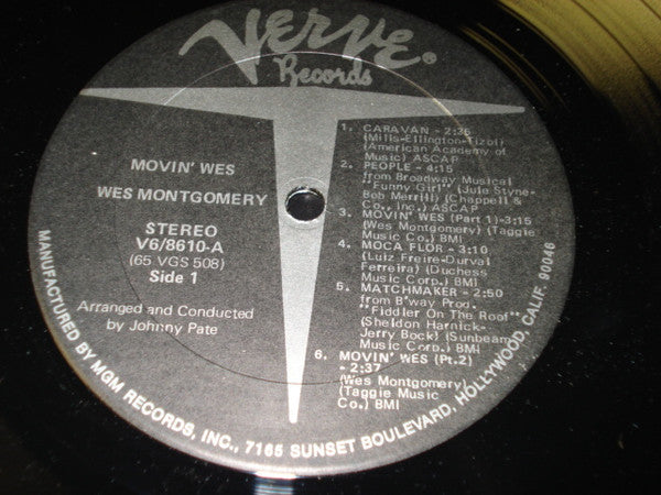 Wes Montgomery - Movin' Wes (Vinyl, LP, Album, Reissue, Stereo) Very Good Plus (VG+) / Very Good (VG)
