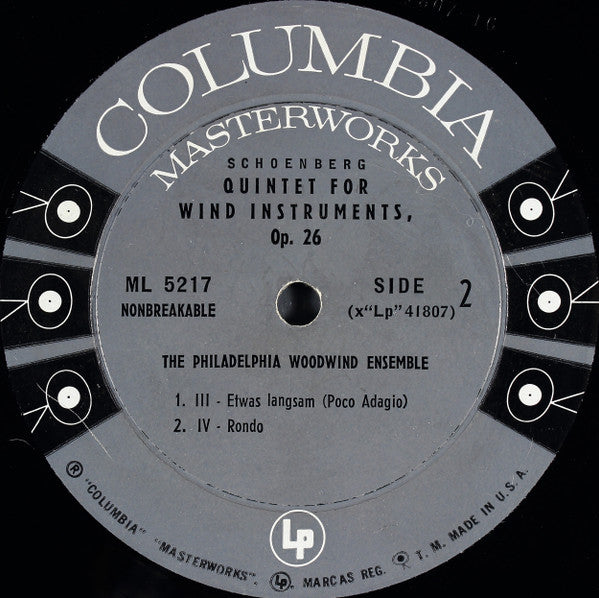 Arnold Schoenberg - Quintet For Wind Instruments, Op. 26 (Vinyl, LP, Mono) Very Good Plus (VG+) / Very Good Plus (VG+)