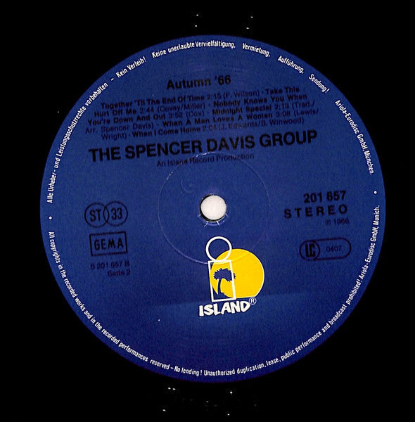 The Spencer Davis Group - Autumn '66 (Vinyl, LP, Album, Reissue) Very Good Plus (VG+) / Very Good (VG)