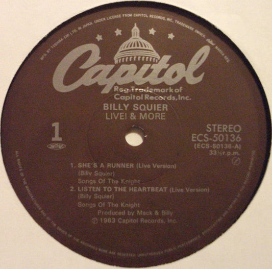 Billy Squier - Live! & More (Vinyl, 12", EP, Stereo) Very Good Plus (VG+) / Very Good Plus (VG+)