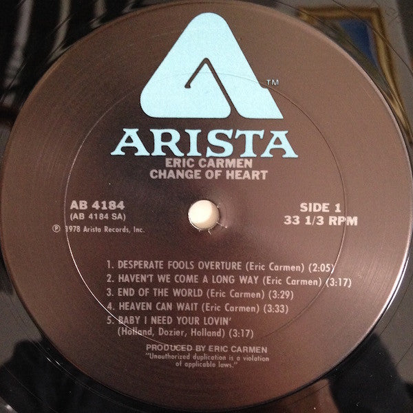 Eric Carmen - Change Of Heart (Vinyl, LP, Album, Stereo) Very Good Plus (VG+) / Near Mint (NM or M-)