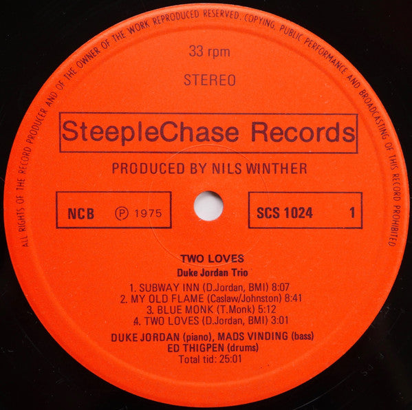 Duke Jordan Trio - Two Loves (Vinyl, LP, Album, Stereo) Very Good (VG) / Good Plus (G+)