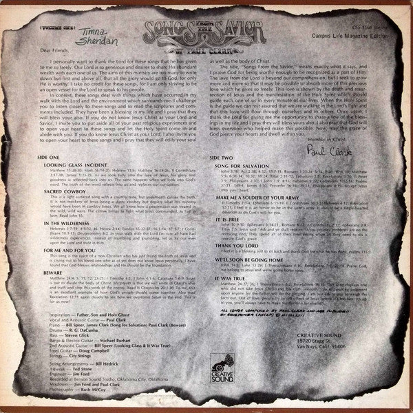 Paul Clark (5) - Songs From The Savior Volume One (Vinyl, LP, Album) Very Good Plus (VG+) / Very Good Plus (VG+)
