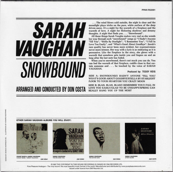 Sarah Vaughan - Snowbound (Vinyl, LP, Album, Limited Edition, Reissue, Remastered, Mono) Very Good Plus (VG+) / Very Good Plus (VG+)