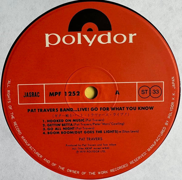 Pat Travers Band - Live! Go For What You Know (Vinyl, LP, Album) Very Good Plus (VG+) / Very Good (VG)