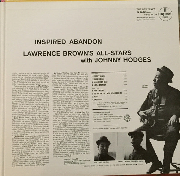 Lawrence Brown's All-Stars - Inspired Abandon (Vinyl, LP, Album, Reissue, Stereo) Very Good Plus (VG+) / Very Good Plus (VG+)