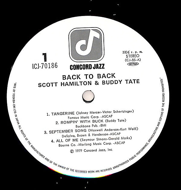 Scott Hamilton - Back To Back (Vinyl, LP, Album) Very Good Plus (VG+) / Very Good Plus (VG+)