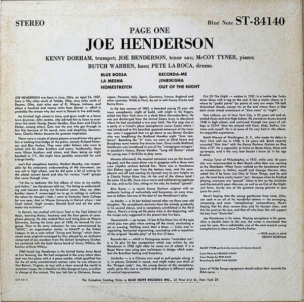 Joe Henderson - Page One (Vinyl, LP, Album, Reissue, Stereo) Very Good (VG) / Very Good (VG)