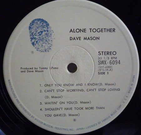 Dave Mason - Alone Together (Vinyl, LP, Album) Very Good Plus (VG+) / Very Good Plus (VG+)