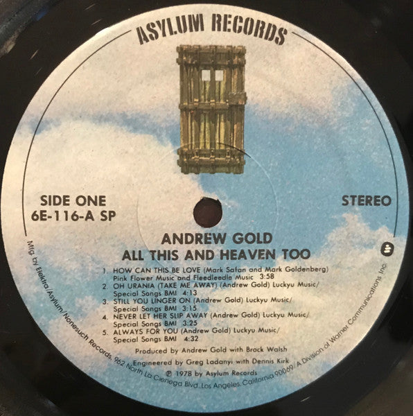Andrew Gold - All This And Heaven Too (Vinyl, LP, Album) Very Good Plus (VG+) / Very Good (VG)