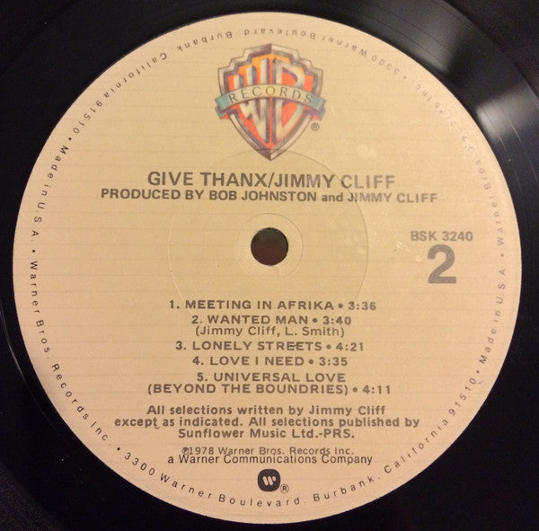 Jimmy Cliff - Give Thankx (Vinyl, LP, Album) Very Good Plus (VG+) / Very Good Plus (VG+)