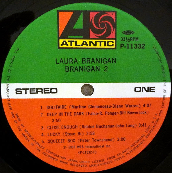 Laura Branigan - Branigan 2 = 哀しみのソリテアー (Vinyl, LP, Album, Stereo) Very Good Plus (VG+) / Very Good (VG)