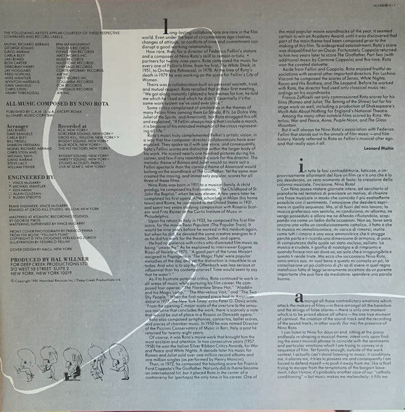 Various - Amarcord Nino Rota (Vinyl, LP, Album) Very Good (VG) / Good (G)