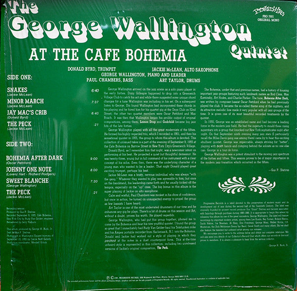 George Wallington Quintet - The George Wallington Quintet At The Cafe Bohemia (Vinyl, LP, Album, Reissue, Mono) Very Good (VG) / Very Good (VG)