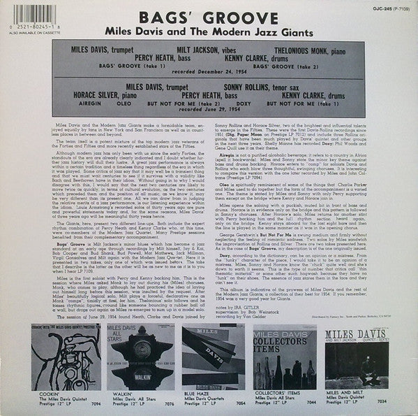 Miles Davis - Bags Groove (Vinyl, LP, Album, Reissue, Repress)