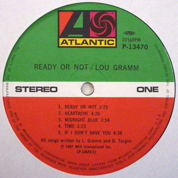 Lou Gramm - Ready Or Not (Vinyl, LP, Album) Very Good (VG) / Very Good (VG)
