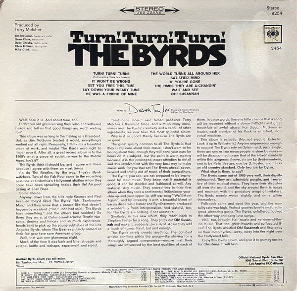 The Byrds - Turn! Turn! Turn! (Vinyl, LP, Album, Reissue) Very Good Plus (VG+) / Very Good (VG)