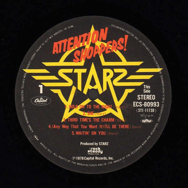 Starz (2) - Attention Shoppers! (Vinyl, LP, Album) Very Good (VG) / Good Plus (G+)
