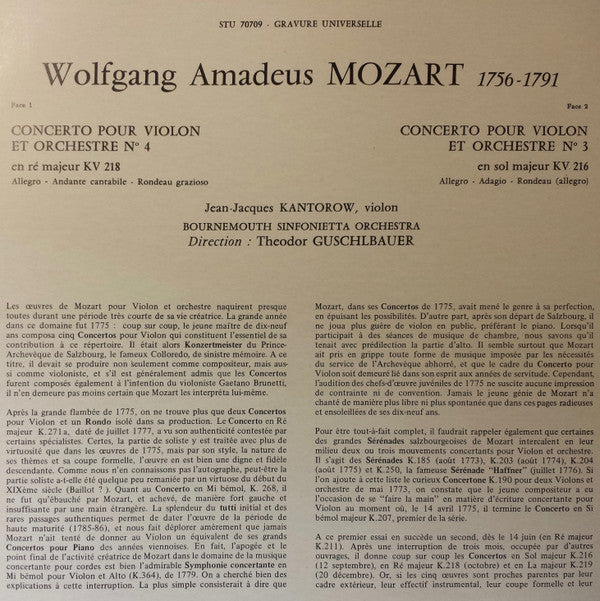 Wolfgang Amadeus Mozart - Deux Concertos Pour Violon (Vinyl, LP) Very Good Plus (VG+) / Very Good Plus (VG+)