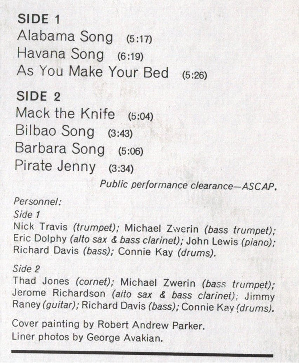 The Sextet Of Orchestra U.S.A. - Mack The Knife And Other Berlin Theatre Songs Of Kurt Weill (Vinyl, LP, Album, Reissue, Stereo) Very Good Plus (VG+) / Very Good (VG)