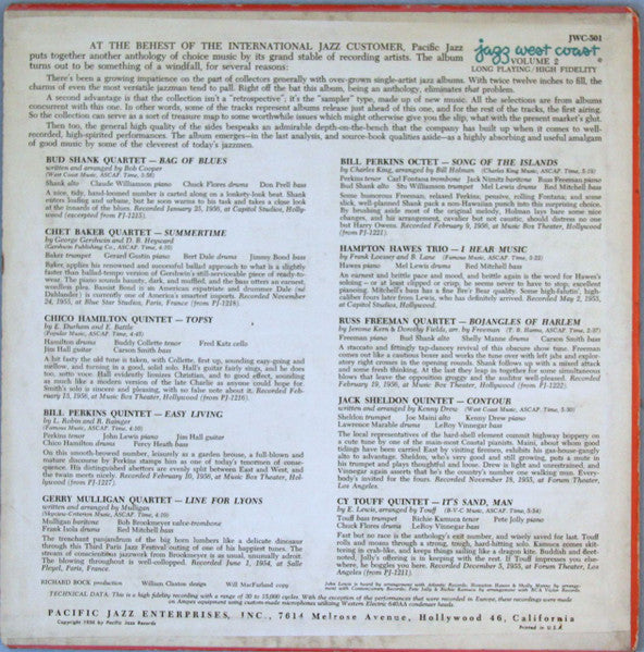 Various - Jazz West Coast, Volume 2 (Vinyl, LP, Album, Compilation, Mono) Very Good (VG) / Very Good Plus (VG+)