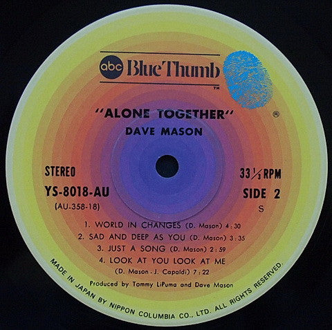 Dave Mason - Alone Together (Vinyl, LP, Album, Reissue) Very Good (VG) / Very Good Plus (VG+)