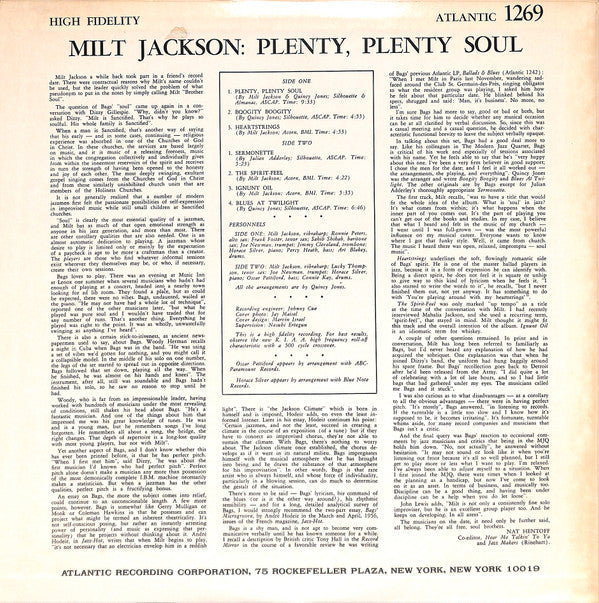 Milt Jackson - Plenty, Plenty Soul (Vinyl, LP, Album, Reissue, Stereo) Near Mint (NM or M-) / Good Plus (G+)