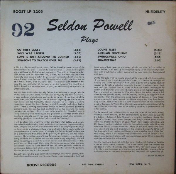 Seldon Powell - Seldon Powell Plays (Vinyl, LP, Album, Mono) Very Good (VG) / Good Plus (G+)
