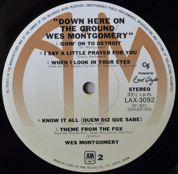 Wes Montgomery - Down Here On The Ground (Vinyl, LP, Album, Reissue)