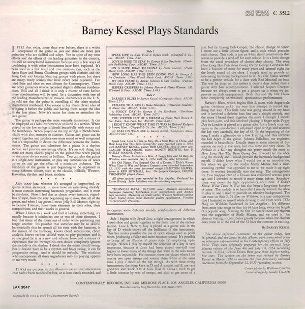 Barney Kessel - Kessel Plays Standards (Vinyl, LP, Album, Limited Edition, Reissue) Very Good (VG) / Very Good Plus (VG+)