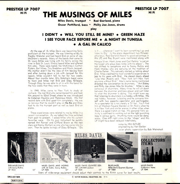 Miles Davis - The Musings Of Miles (Vinyl, LP, Album, Mono, Reissue)