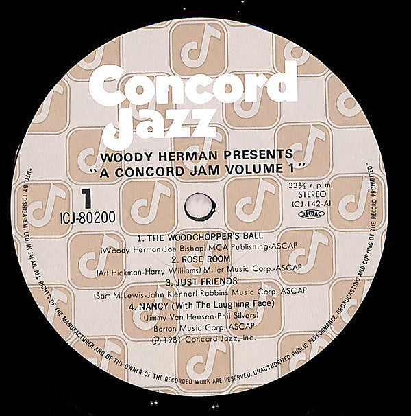 Woody Herman - Presents A Concord Jam Volume 1 (Vinyl, LP, Album) Very Good Plus (VG+) / Very Good Plus (VG+)