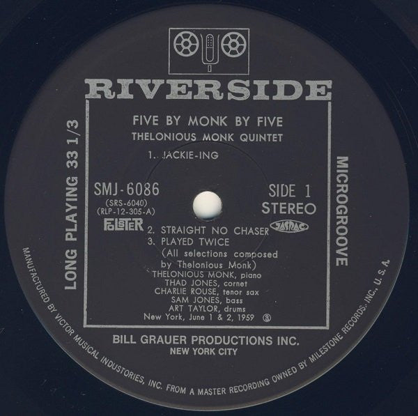 The Thelonious Monk Quintet - 5 By Monk By 5 (Vinyl, LP, Album, Reissue, Stereo) Very Good (VG) / Good Plus (G+)