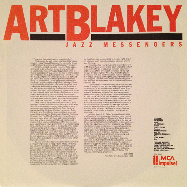 Art Blakey - Jazz Messengers (Vinyl, LP, Album, Reissue, Remastered) Very Good (VG) / Very Good (VG)