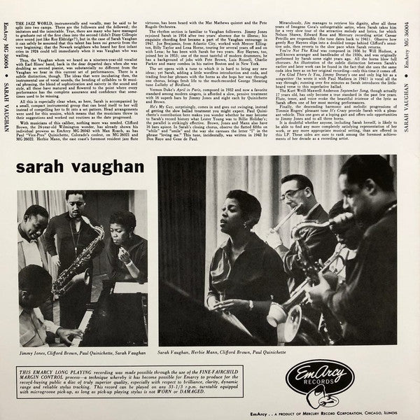 Sarah Vaughan - Sarah Vaughan (Vinyl, LP, Album, Reissue, Mono) Near Mint (NM or M-) / Near Mint (NM or M-)