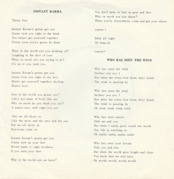 John Lennon & Yoko Ono - Instant Karma (Vinyl, 7", 45 RPM, Single) Very Good (VG) / Very Good (VG)