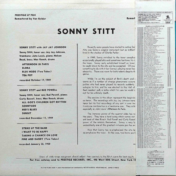 Sonny Stitt - Sonny Stitt / Bud Powell / J.J. Johnson (Vinyl, LP, Album, Compilation, Reissue, Remastered, Mono) Very Good Plus (VG+) / Very Good Plus (VG+)
