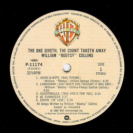 Bootsy Collins - The One Giveth, The Count Taketh Away (Vinyl, LP, Album) Very Good Plus (VG+) / Very Good Plus (VG+)