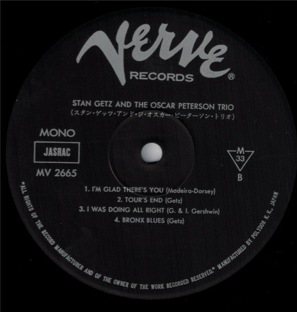 Stan Getz - Stan Getz And The Oscar Peterson Trio (Vinyl, LP, Album, Reissue, Mono) Very Good Plus (VG+) / Very Good Plus (VG+)