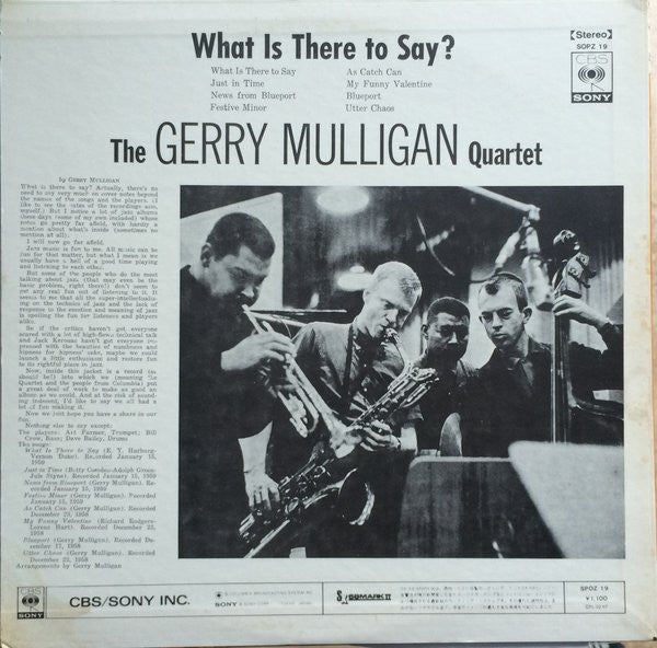 Gerry Mulligan Quartet - What Is There To Say? (Vinyl, LP, Album, Stereo) Very Good Plus (VG+) / Good Plus (G+)