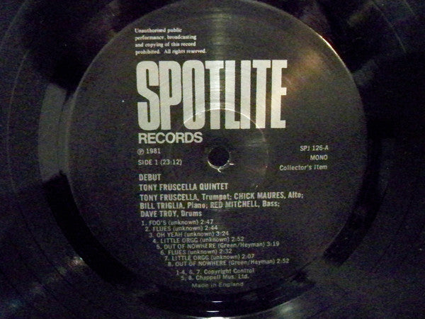 Tony Fruscella - Debut (Vinyl, LP, Mono) Very Good Plus (VG+) / Very Good (VG)