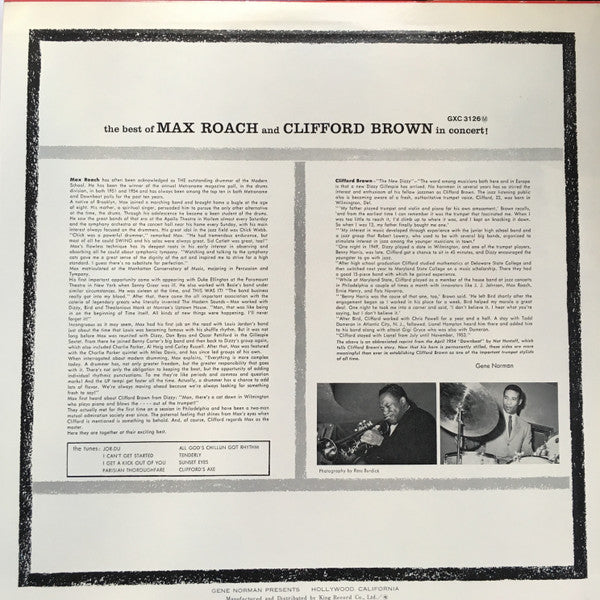 Clifford Brown And Max Roach - The Best Of Max Roach And Clifford Brown In Concert! (Vinyl, LP, Album, Mono, Reissue) Very Good Plus (VG+) / Very Good Plus (VG+)