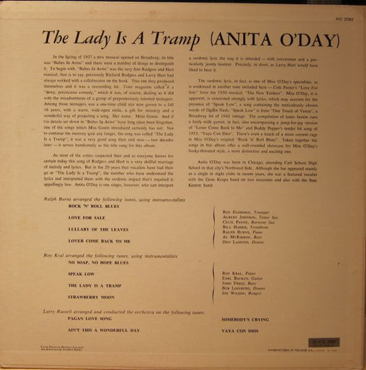 Anita O'Day - The Lady Is A Tramp (Vinyl, LP, Album, Reissue, Mono) Very Good (VG) / Good Plus (G+)