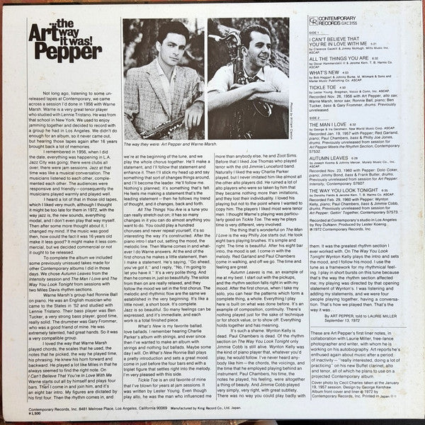 Art Pepper - ...The Way It Was! (Vinyl, LP, Album, Reissue, Stereo)
